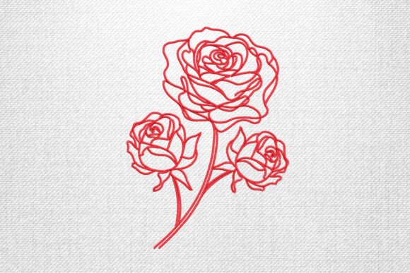 Elegant Red Rose Line Art Embroidery