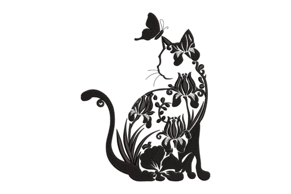 Floral Cat Butterfly Embroidery