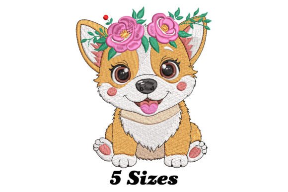 Floral Corgi Puppy Embroidery