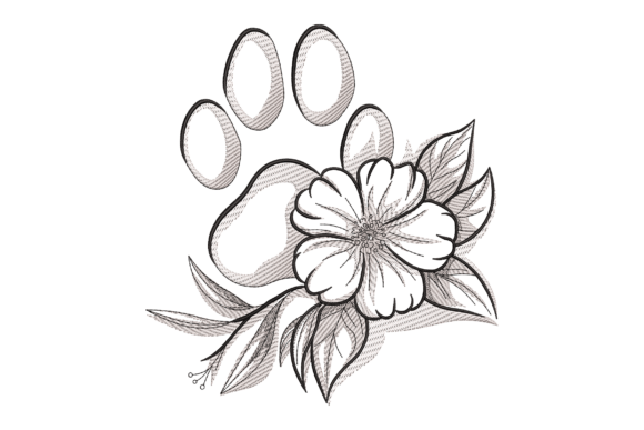 Floral Paw Print: A Whimsical Embroidery Design