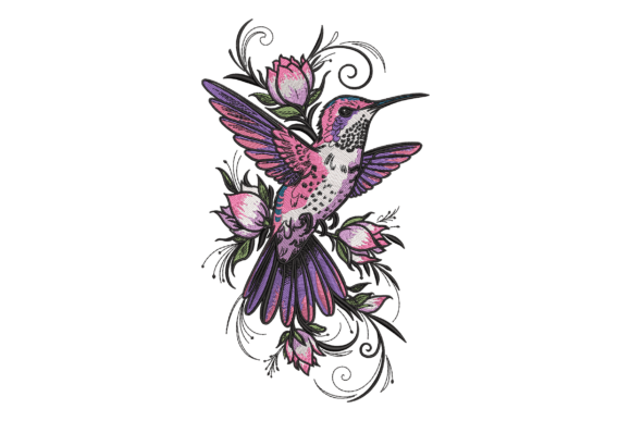 Hummingbird with Floral Swirls