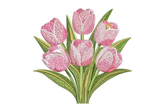 Pink Tulip Bouquet Embroidery Design